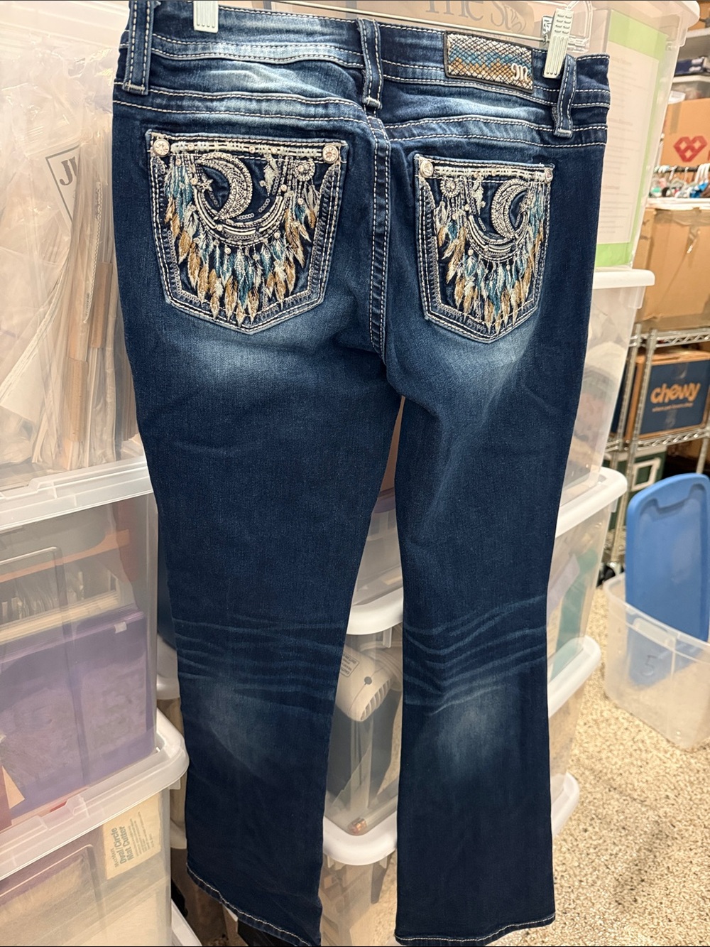 Miss Me Indigo Bootcut Jeans with Embroidered Feather Pockets